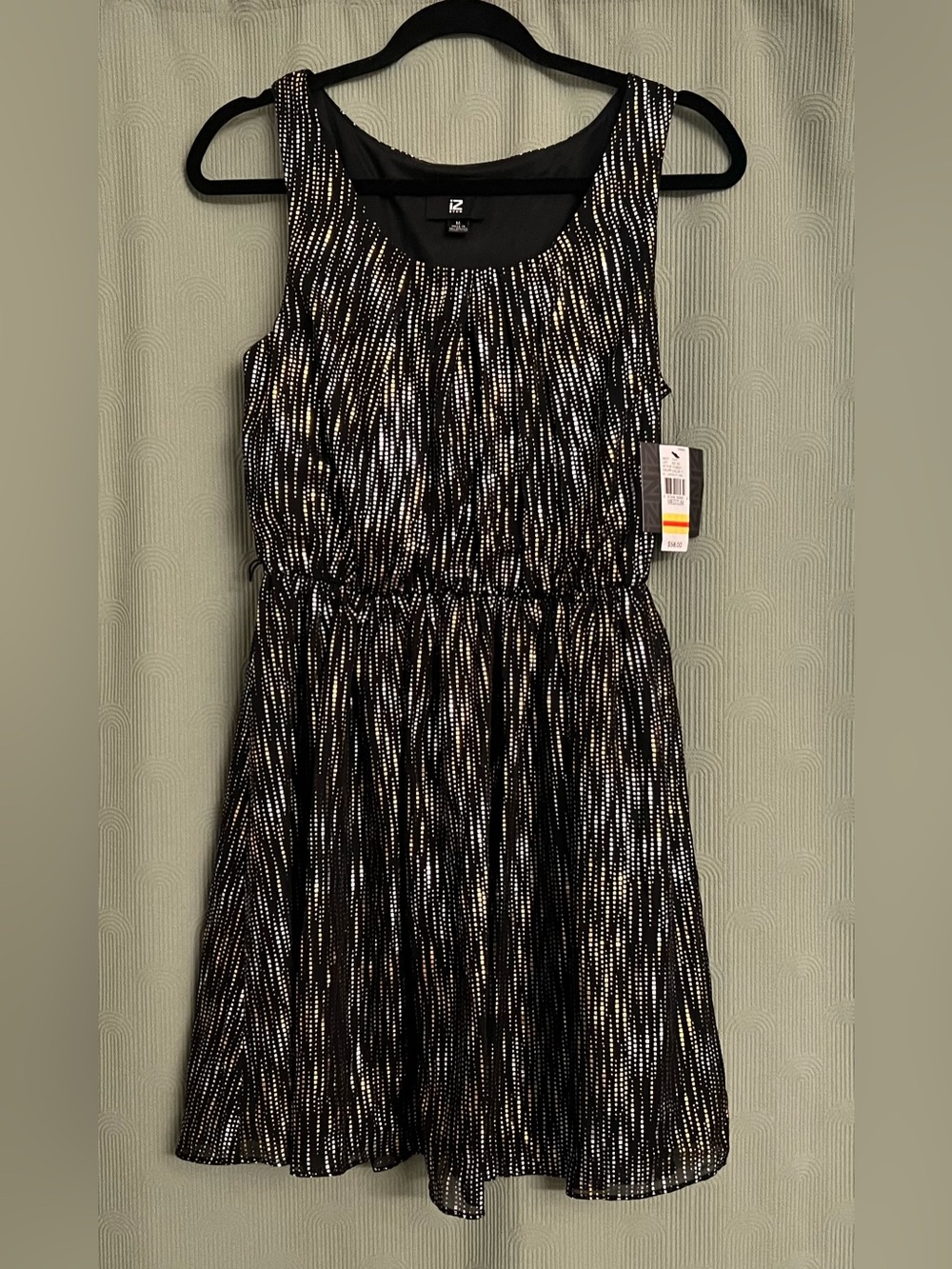 Iz Byer Black Dress with Gold Dot Stripe Sparkle